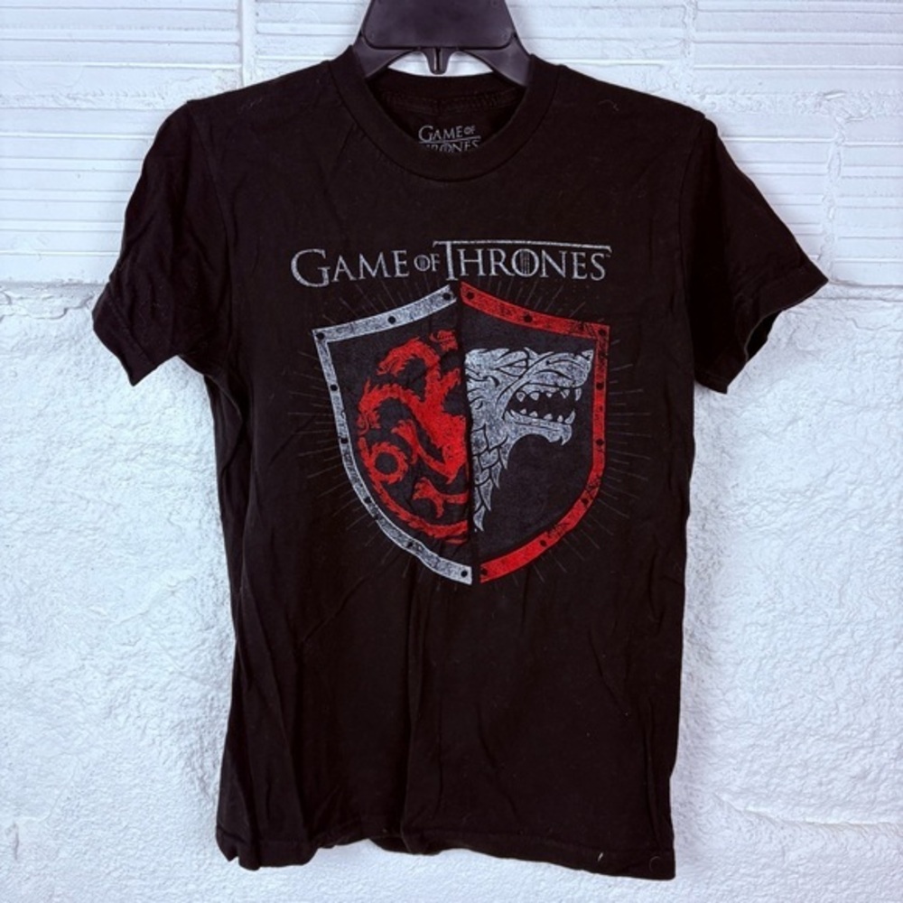 GAME OF THRONES black cotton short sleeve Targaryen & stark flag shirt SZ small